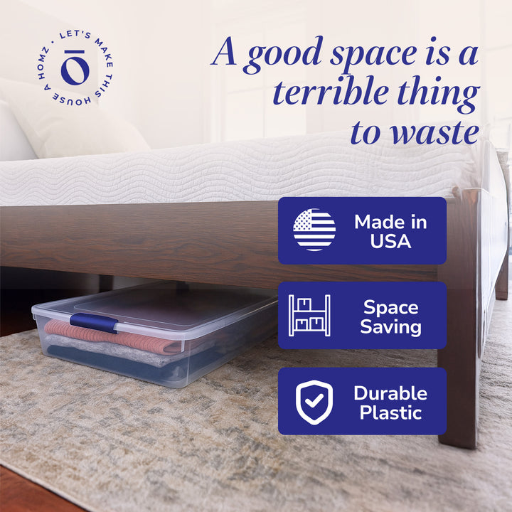 Homz 60 Quart Underbed Secure Latching Clear Plastic Container, (2pk) (Open Box)