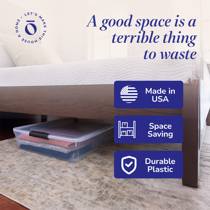 Latching Easy Grip Underbed Storage Container, Clear (2 Pack) (Open Box)