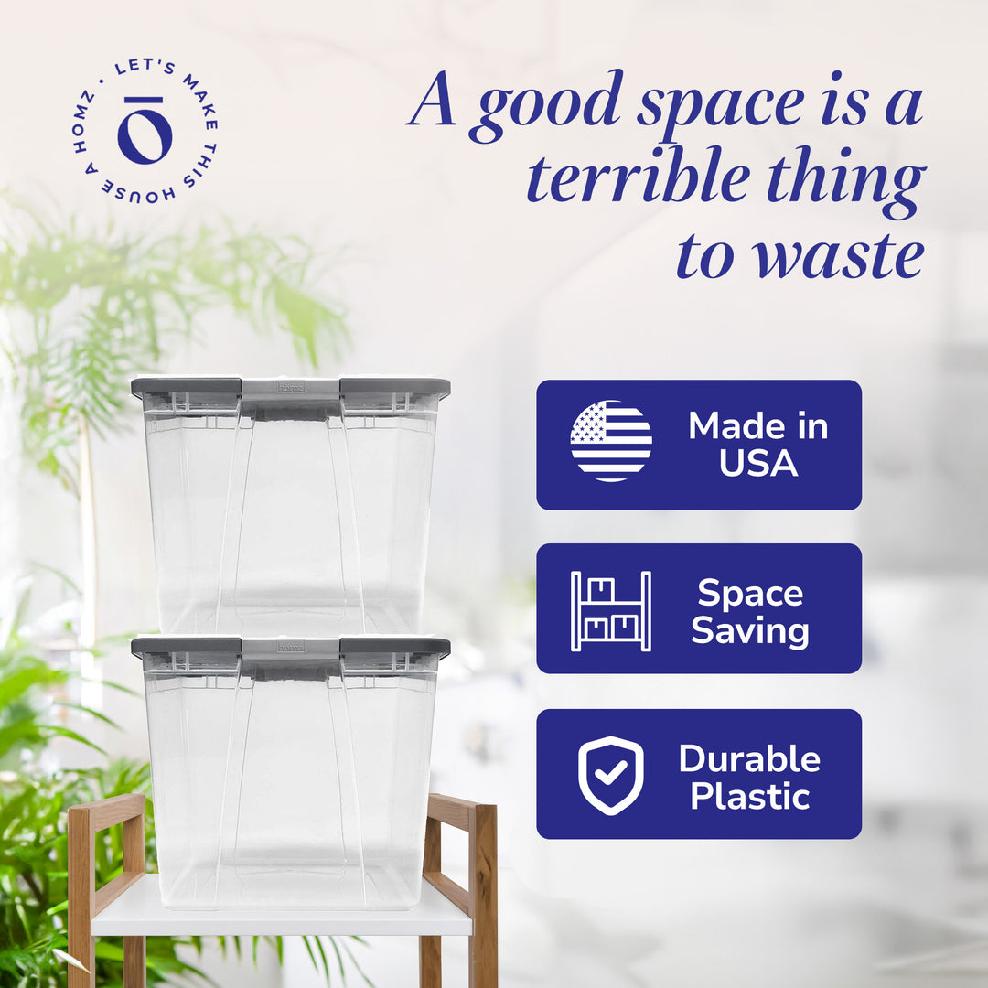 Homz 64Qt Stackable Plastic Storage Bin Container Box w/Latch Lid 2PK(Open Box) - VMInnovations