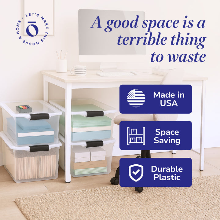 Homz 66 Qt Clear Storage Organizing Container Bin with Latching Lids (4 Pack)