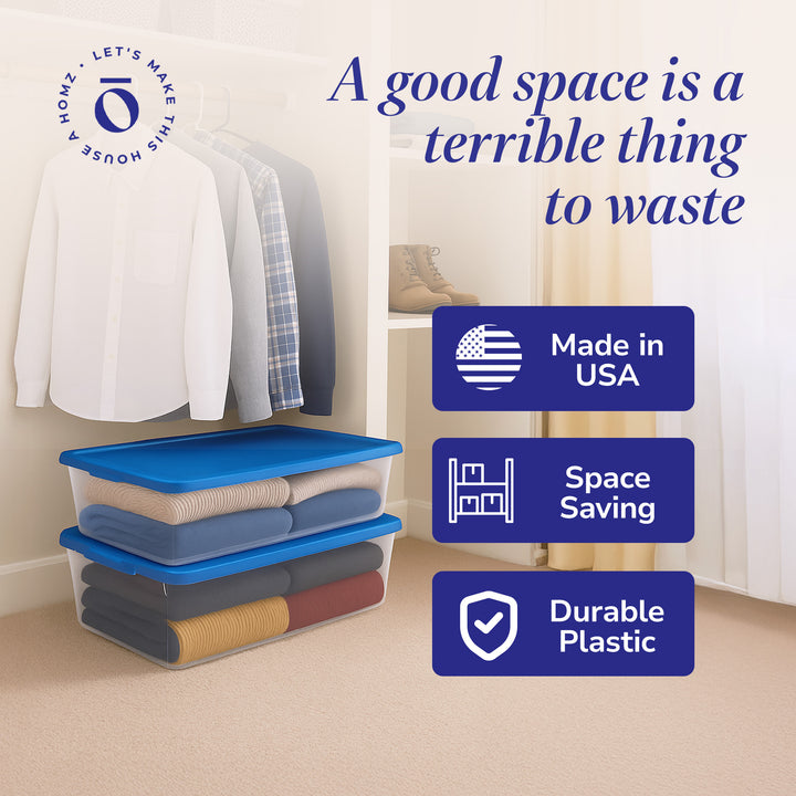 Homz Snaplock 41 Qt Plastic Storage Container w/Lid, Blue (2pk) (Open Box)