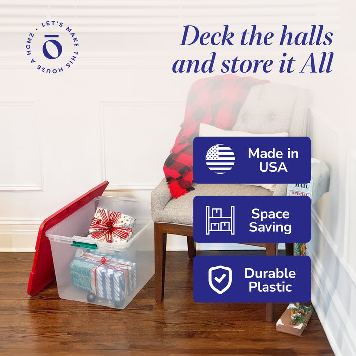 Homz 64Qt Secure Latch Clear Plastic Storage Bin w/Red Lid, 2 Pack (Used) - VMInnovations