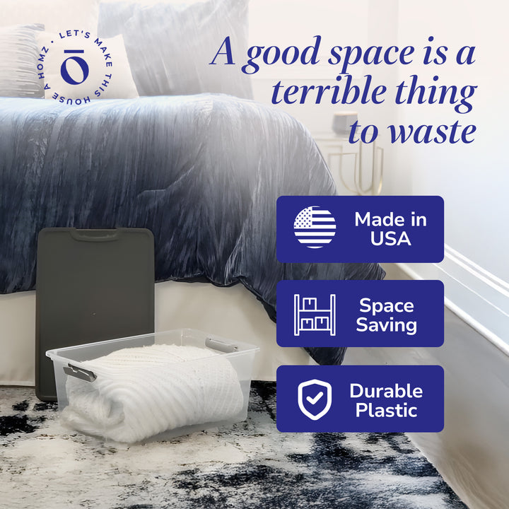 Homz 15 Qt Stackable Plastic Storage Container w/Snaplock Lid, Gray (8 Pack)