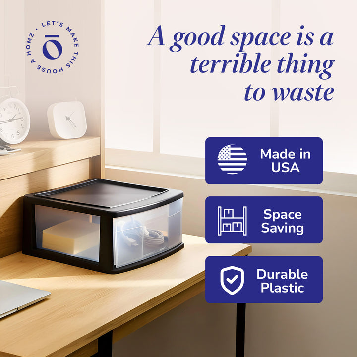 Homz Plastic 1 Drawer Wide Storage Cart, Black with Clear Drawer, 2pk (Open Box) - VMInnovations