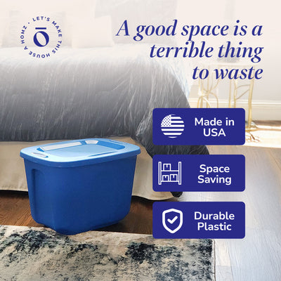 HOMZ 10 Gallon Heavy Duty Plastic Storage Container, Capri Blue (4 Pack) - VMInnovations