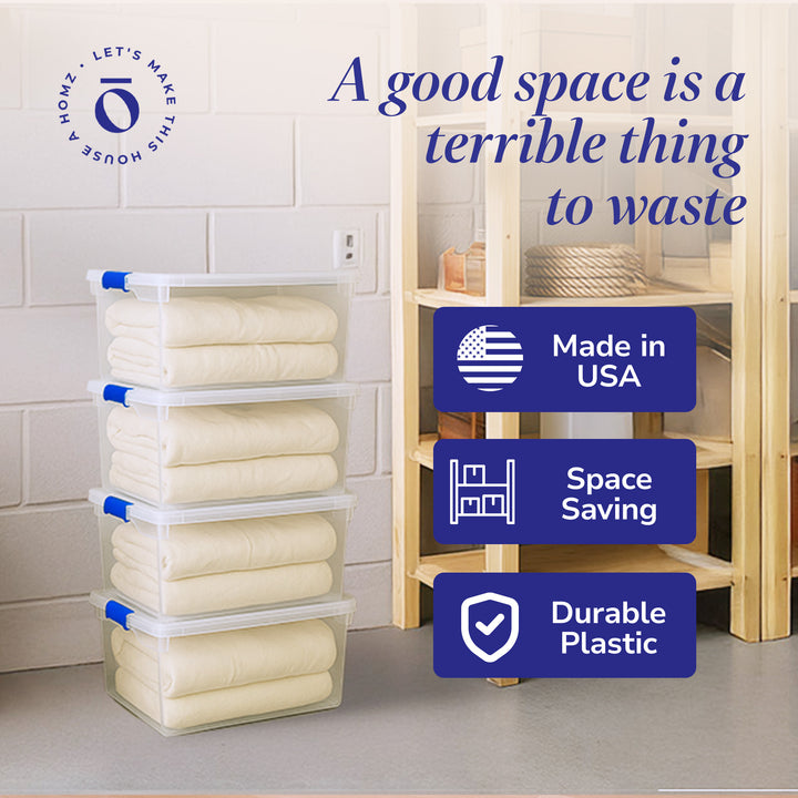 Homz 66-Quart Clear Plastic Stackable Storage Containers w/ Latch Lid, 4 Pack