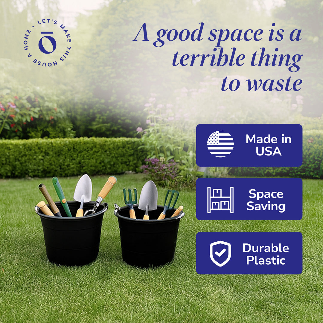 Homz 17 Gal Plastic Open Storage Round Utility Tub with Handles, Black (2 Pack)