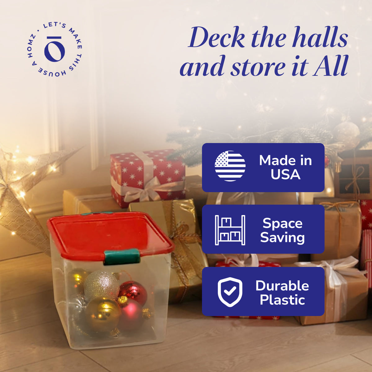 HOMZ 31 Qt Holiday Plastic Container w/ Latching Handles (4 Pack) (Open Box)