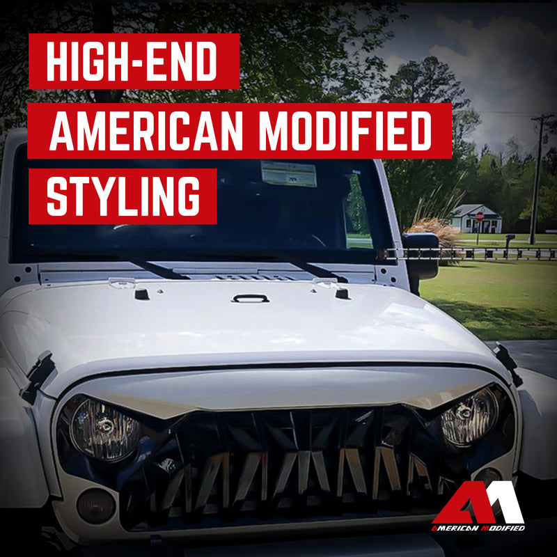 AMERICAN MODIFIED Front Shark Grille for 2007 to 2018 Jeep Models, White & Black