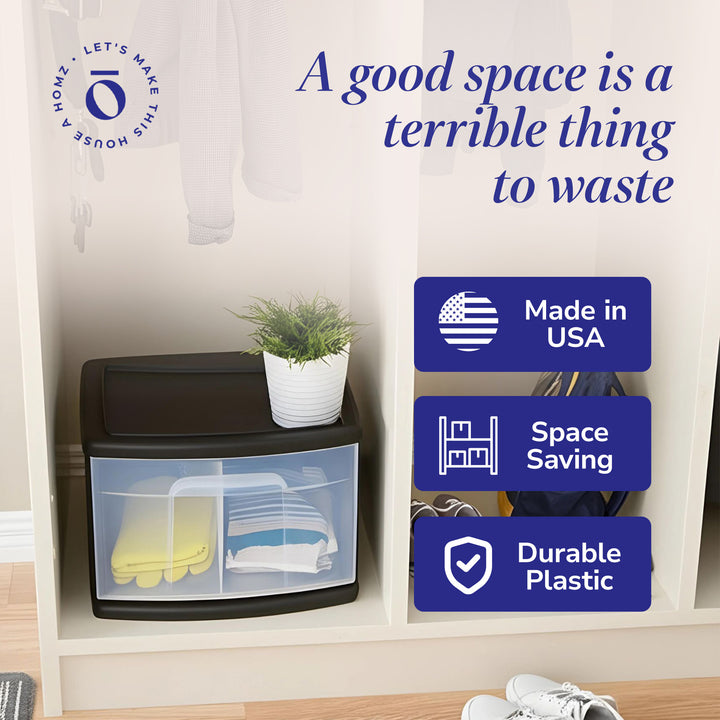 Homz Plastic 1 Drawer Medium Storage Cart, Black with Clear Drawer 2pk(Open Box)