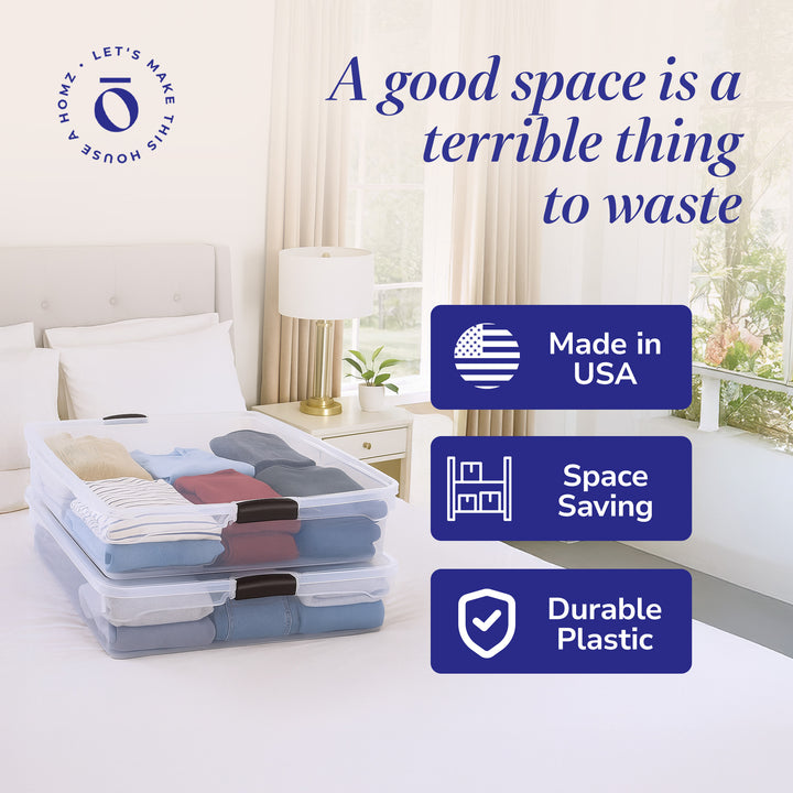 56 Qt Full/Queen Underbed Clear Latching Storage Container, 2 Pack (Used)