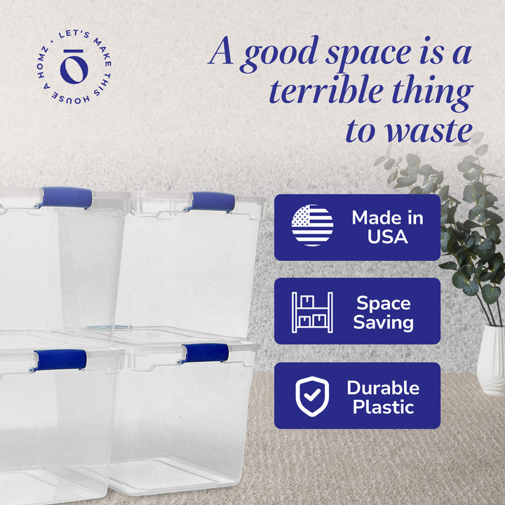 Homz 31 Quart Heavy Duty Modular Storage Containers, Clear, 4 Pack (Open Box) - VMInnovations