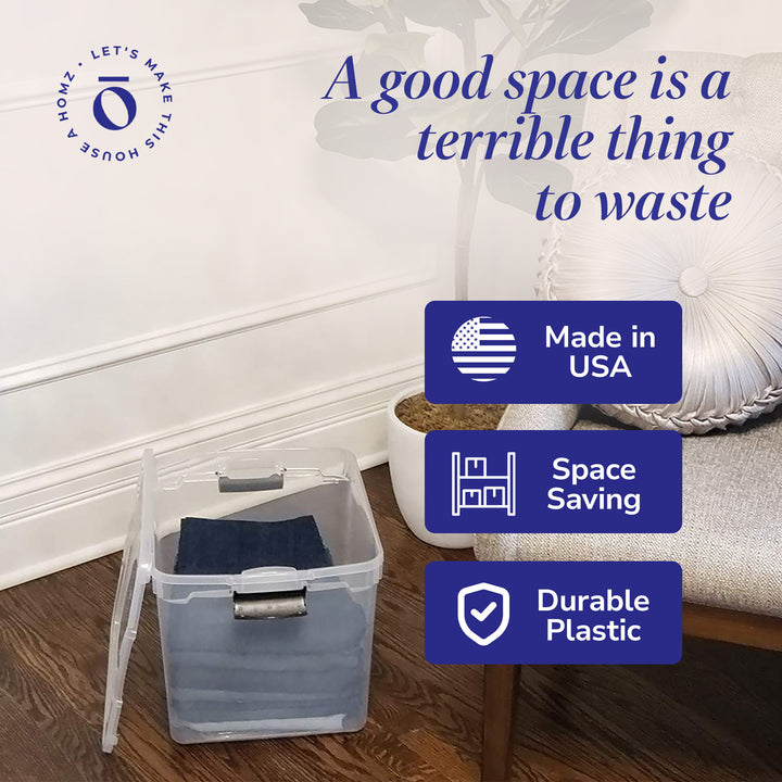 Homz Secure Latch Large 31QT Clear Stackable Storage Container Bin 4PC(Open Box)
