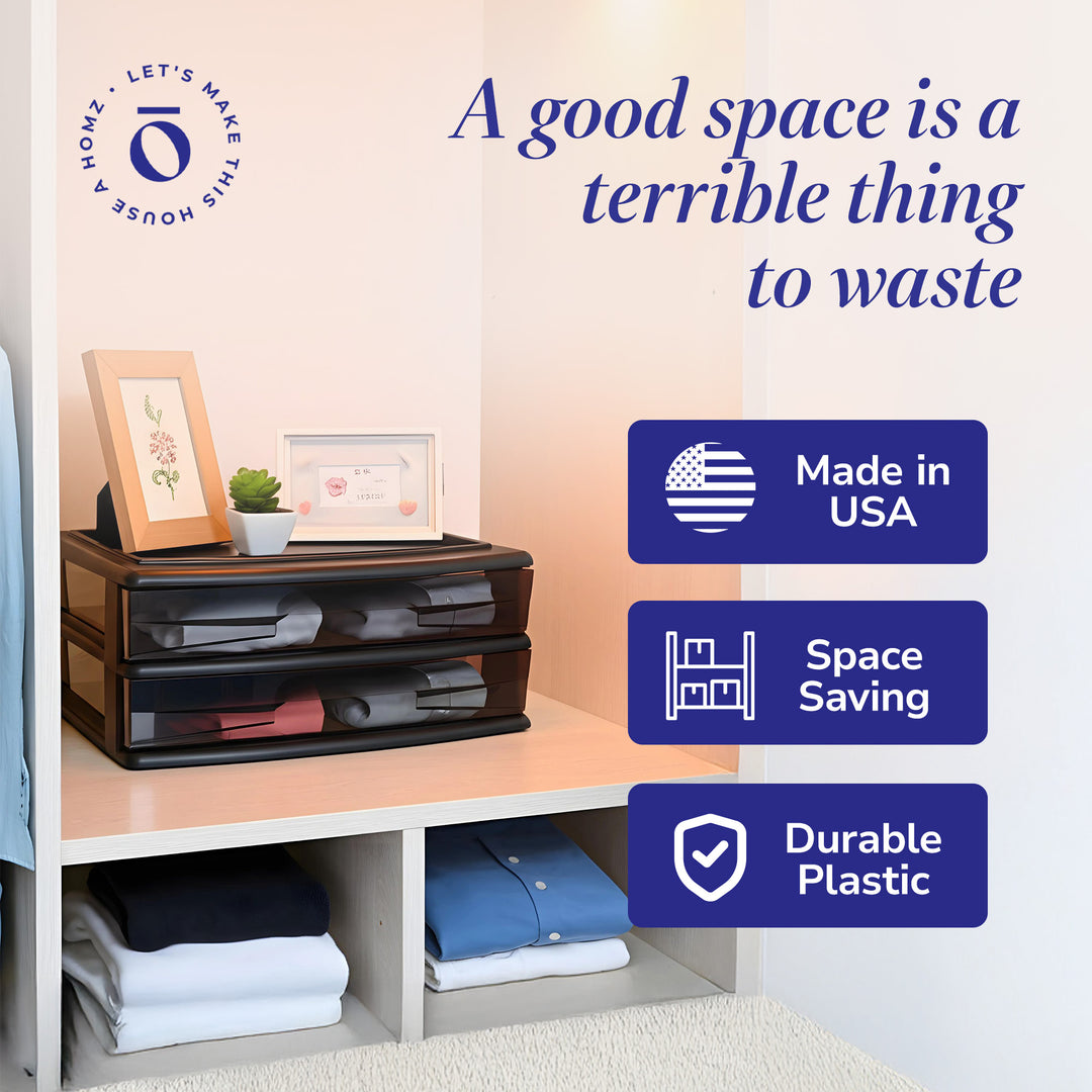 Homz Plastic 2 Drawer Wide Storage Cart, Black with Smoke Drawer, 2PK (Open Box)