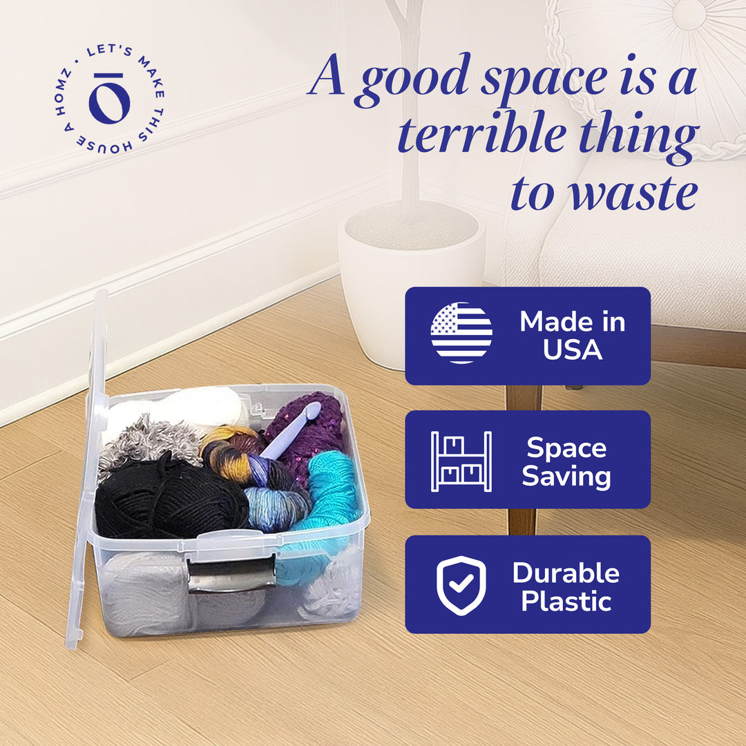 Homz 15.5 Qt Plastic Stackable Home Storage Container w/Lid, Gray Latch (8 Pack)