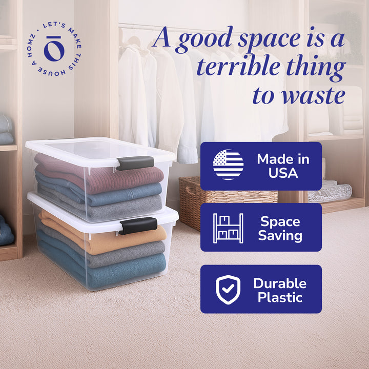 Homz 64 Qt Clear Storage Organizing Container Bin with Latching Lids (4 Pack)