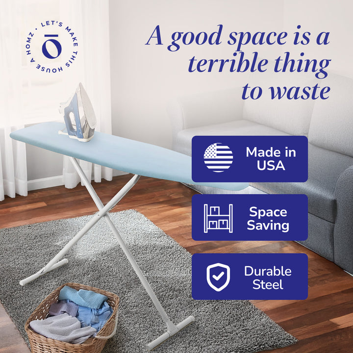 Homz Foldable Adjustable Ironing Board w/ Foam Pad & Cotton Cover, Blue (Used)