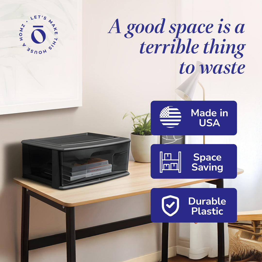 Homz Plastic 1 Drawer Wide Storage Cart, Black with Smoke Drawer, 2pk (Open Box)