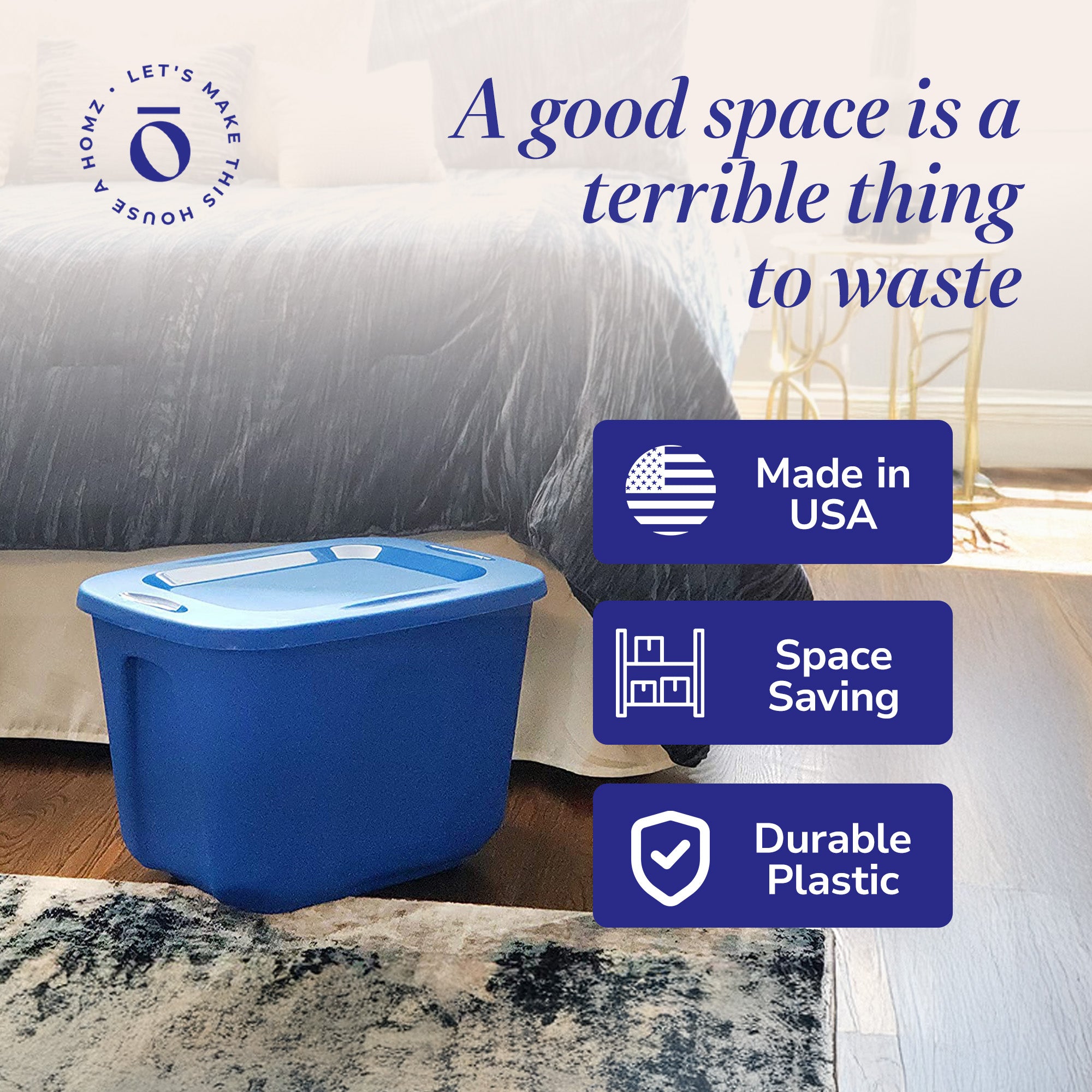 HOMZ 10 Gallon Heavy Duty Plastic Storage Container, Capri Blue (4 Pack)