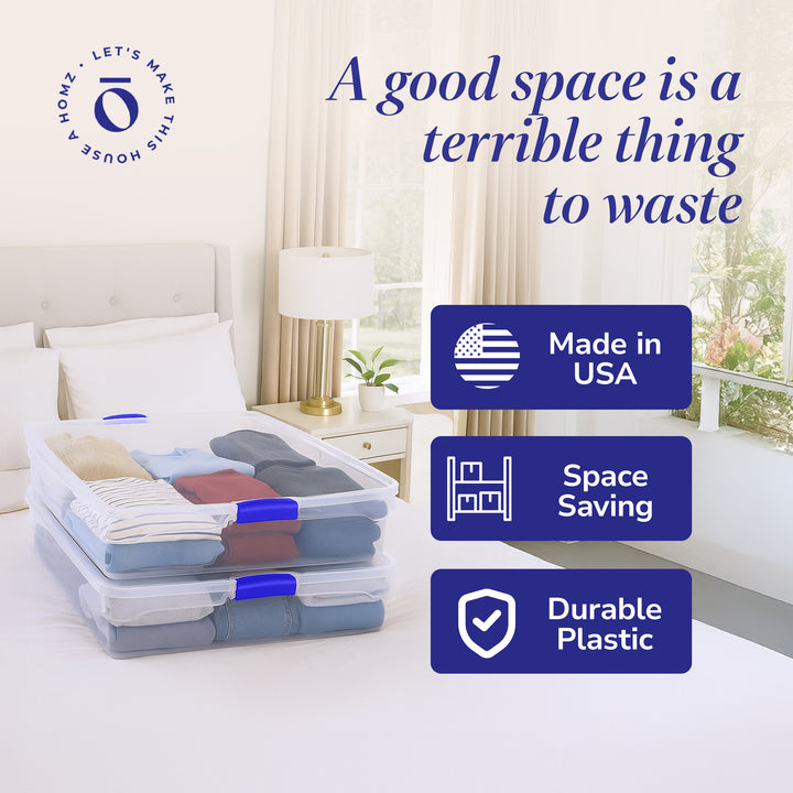 Homz 56 Quart Underbed Latching Clear Plastic Storage Container, (Two)(Open Box)