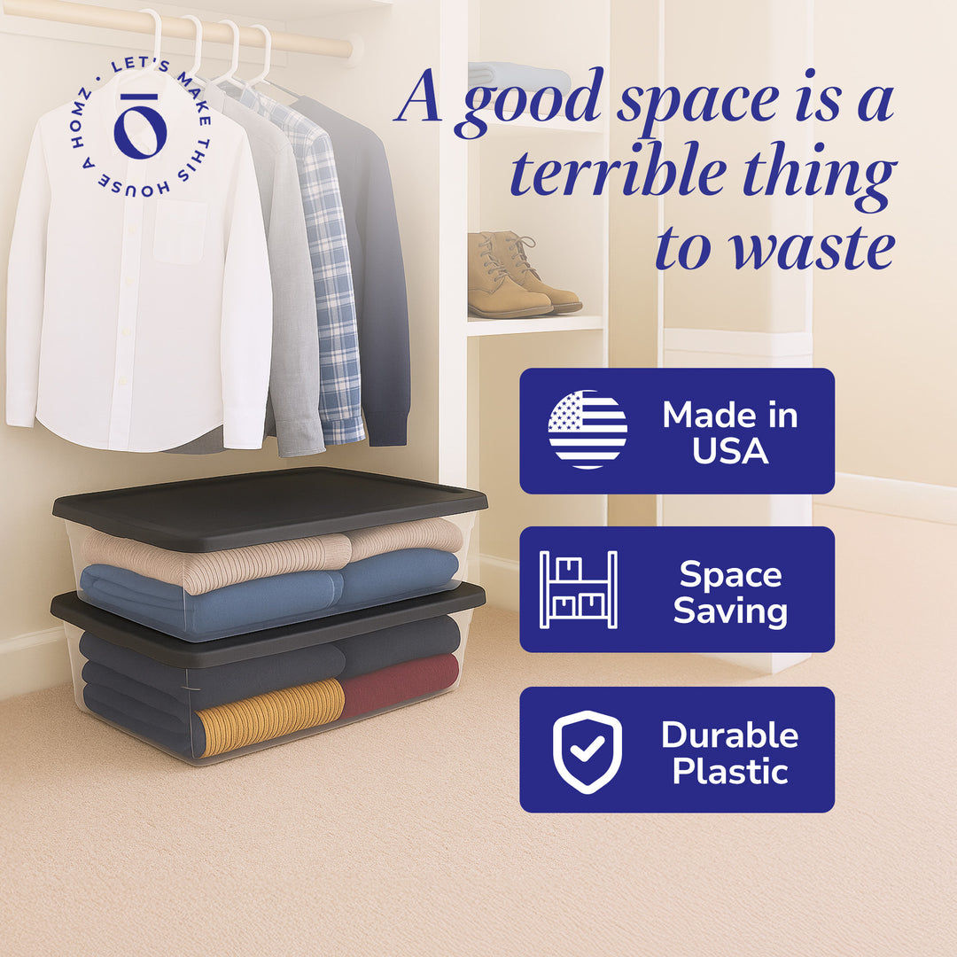 Homz 41 Quart Stackable Plastic Containers w/Snap-Close Lid, (2 Pk)(Open Box)