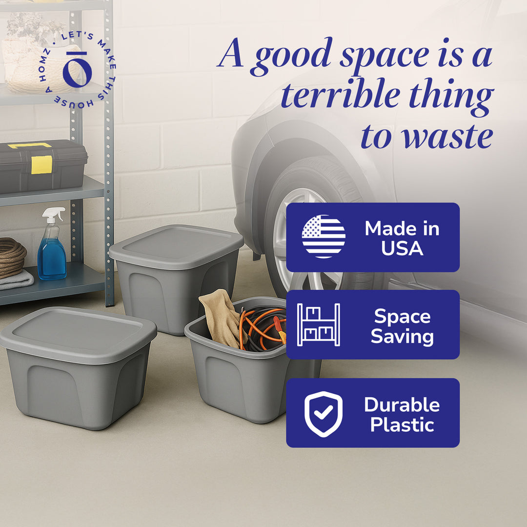 Homz 10 Gal Heavy Duty Plastic Storage Container, Titanium Silver(4pk)(Open Box)