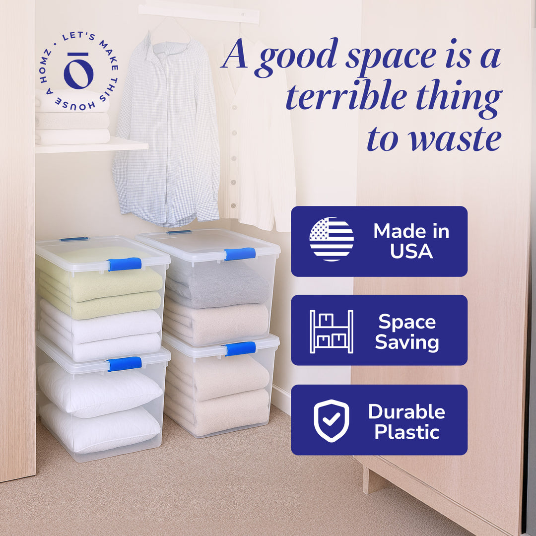 Homz 31 Quart Heavy Duty Clear Plastic Stackable Storage Containers, 12 Pack - VMInnovations