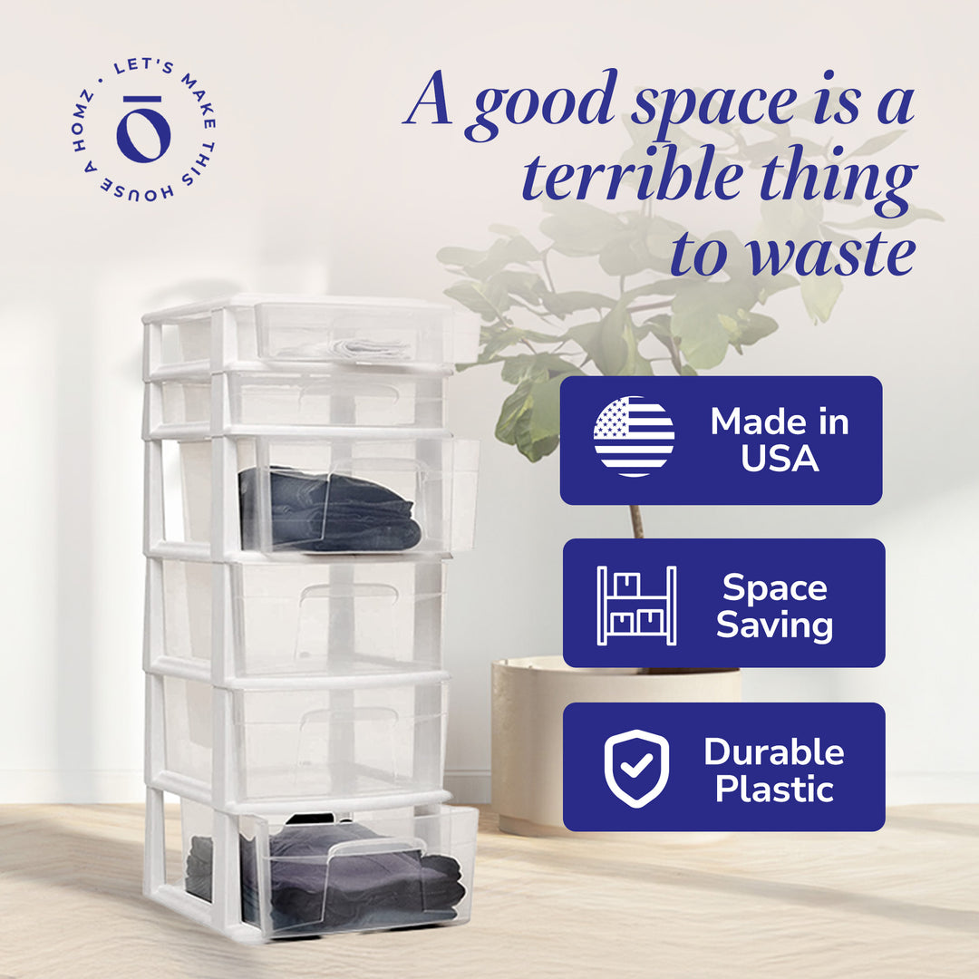 Homz Plastic 6 Drawer Medium Home Storage Container Tower, White Frame(Open Box)