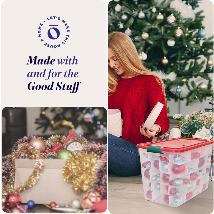 Homz 112 Qt Latching Holiday Plastic Storage Container Tote Box, Clear (2 Pack)