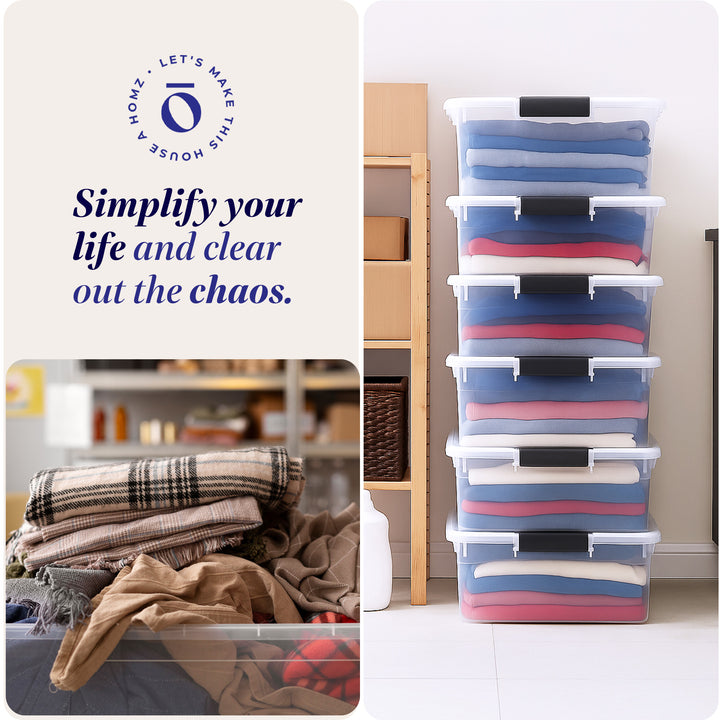 Homz 64 Qt Multipurpose Stackable Storage Bin with Latching Lids, Clear (6 Pack)