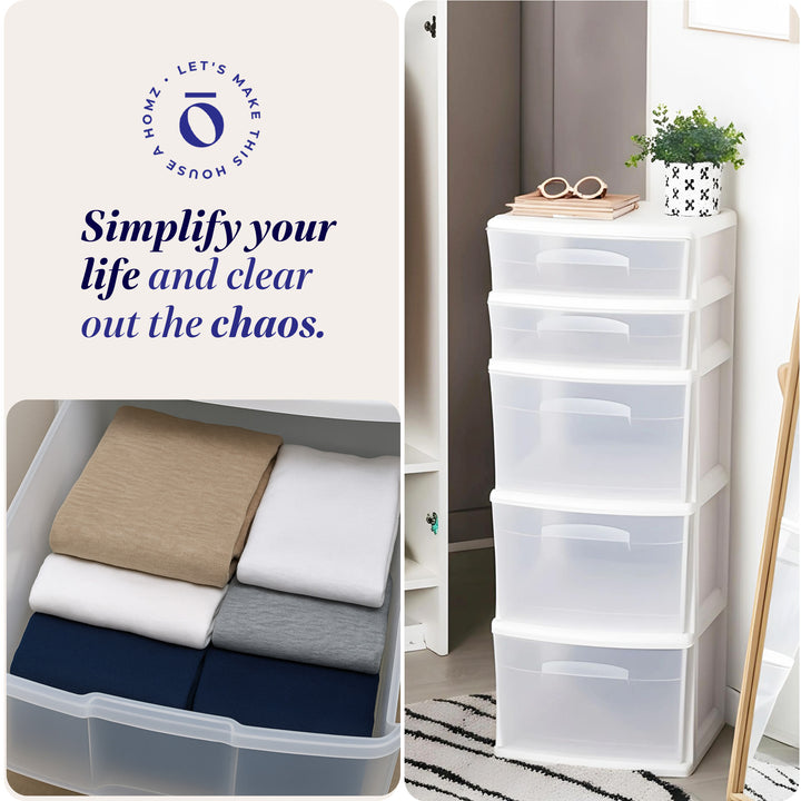 Homz Plastic 5 Drawer Medium Home Storage Cart, White Frame w/ Drawer (Open Box)