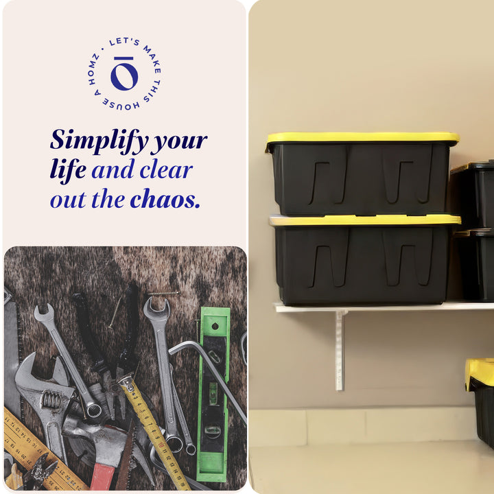 Homz 34 Gal Durabilt Home Storage Container w/Lid, Black/Yellow (2Pk) (Open Box)