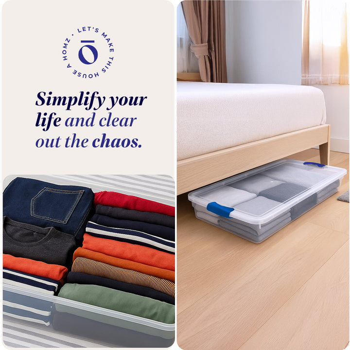 Homz 60 Quart Underbed Secure Latching Clear Plastic Storage Container, (2 Pack)