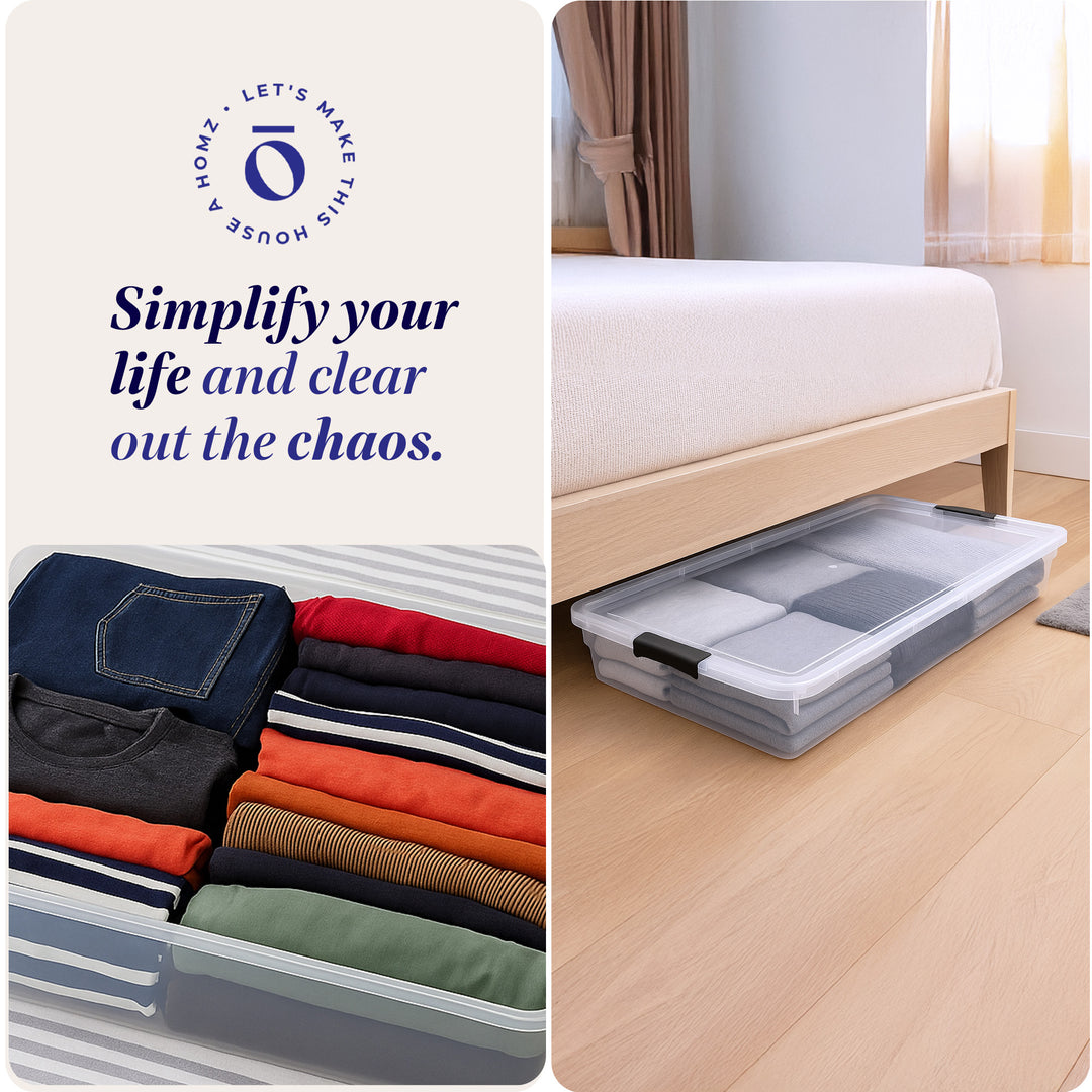 Latching Easy Grip Underbed Storage Container, Clear (2 Pack) (Open Box)