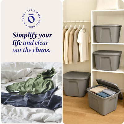 Homz 18-Gallon Stackable Plastic Storage Tote Box Container w/ Snap-On Lid, Grey