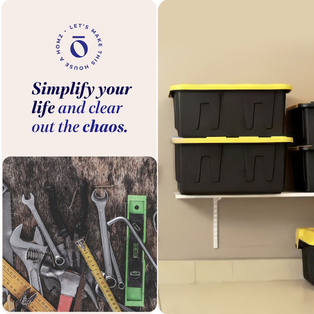 Homz 34 Gallon Durabilt Home Storage Container w/Lid, Black/Yellow (2 Pk) (Used) - VMInnovations