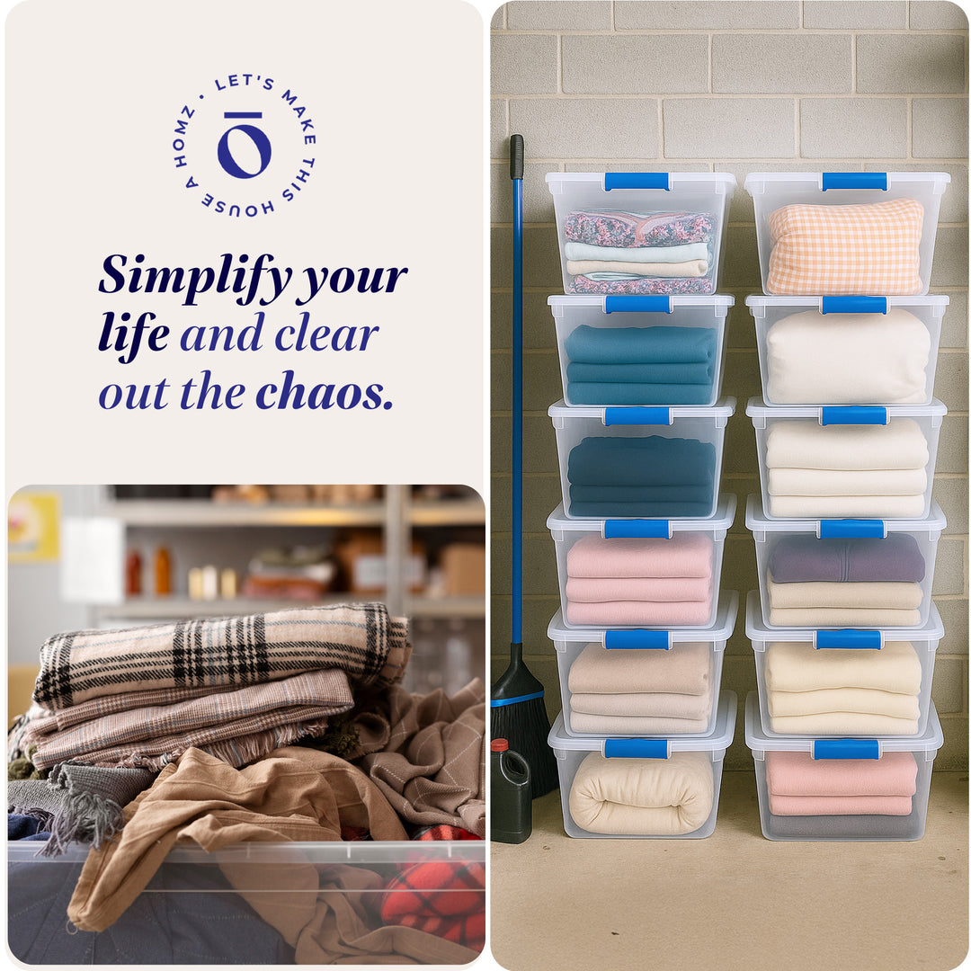 Homz 31 Quart Heavy Duty Clear Plastic Stackable Storage Containers, 12 Pack - VMInnovations