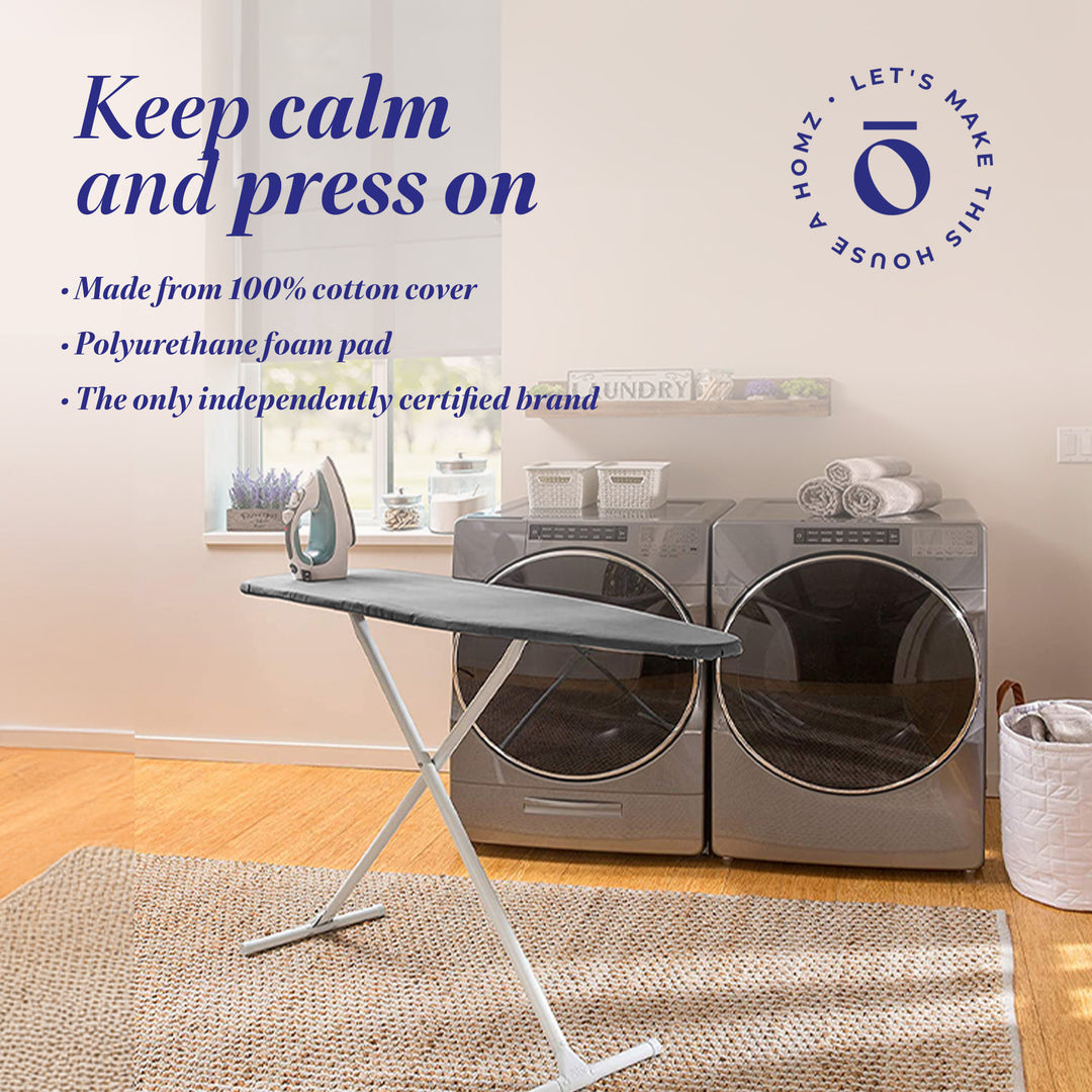 Homz T-Leg Foldable Adjustable Ironing Board with Foam Pad & Cotton Cover (Used) - VMInnovations