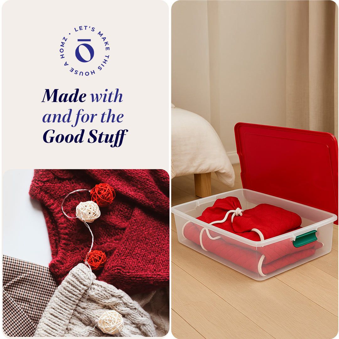 HOMZ 60 Quart Latching Holiday Underbed Storage Container Box, Clear (4 Pack)