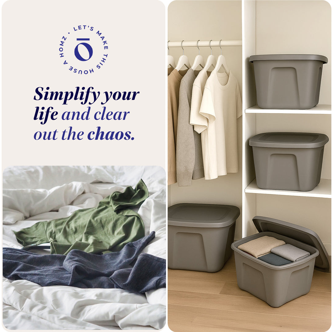 Homz 10 Gallon Heavy Duty Plastic Storage Container, Titanium Silver (4 Pack)