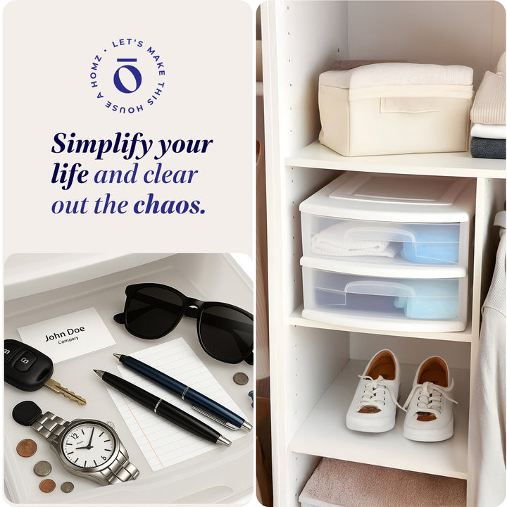 Homz Plastic 2 Drawer Medium Storage Cart, White with Clear Drawer 2pk(Open Box)