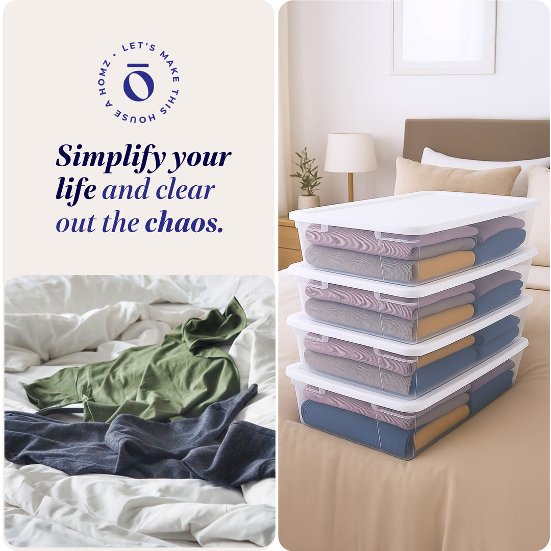 Homz Snaplock 41 Qt Stackable Plastic Storage Container w/Latching Lid (4 Pack)