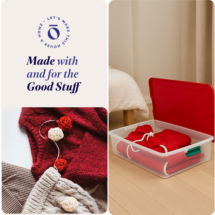 HOMZ 60 Quart Latching Holiday Underbed Storage Container Box, Clear (4 Pack)