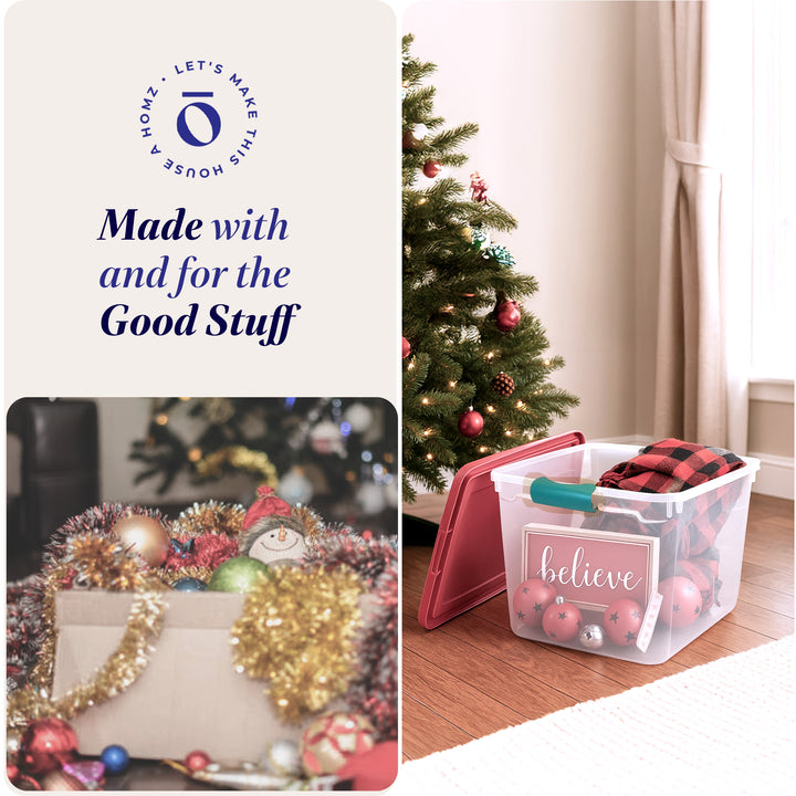 HOMZ 31 Quart Holiday Plastic Storage Container Bin w/Latching Lid, 4 Pack(Used) - VMInnovations