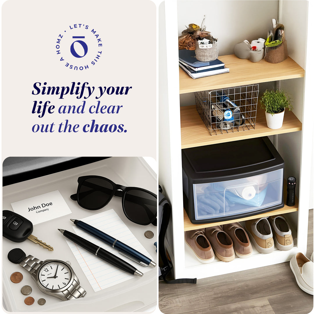 Homz Plastic 1 Drawer Wide Storage Cart, Black with Clear Drawer, 2pk (Open Box) - VMInnovations