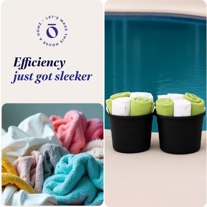 Homz 18 Gallon Plastic Utility Storage Bucket Tub w/ Rope Handles, Black, 6 Pack