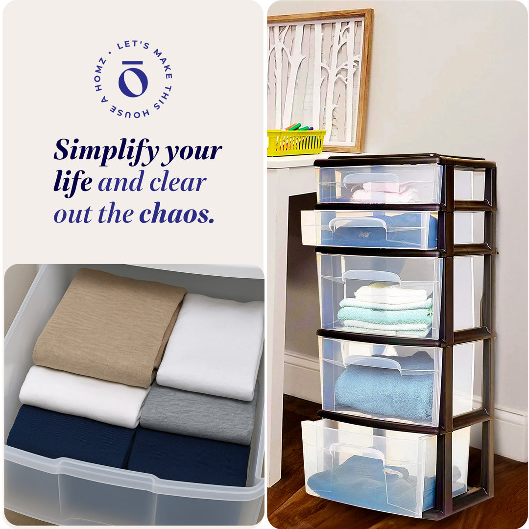 Plastic 5 Drawer Medium Home Storage Container Tower, Black Frame, 2 Pack (Used) - VMInnovations