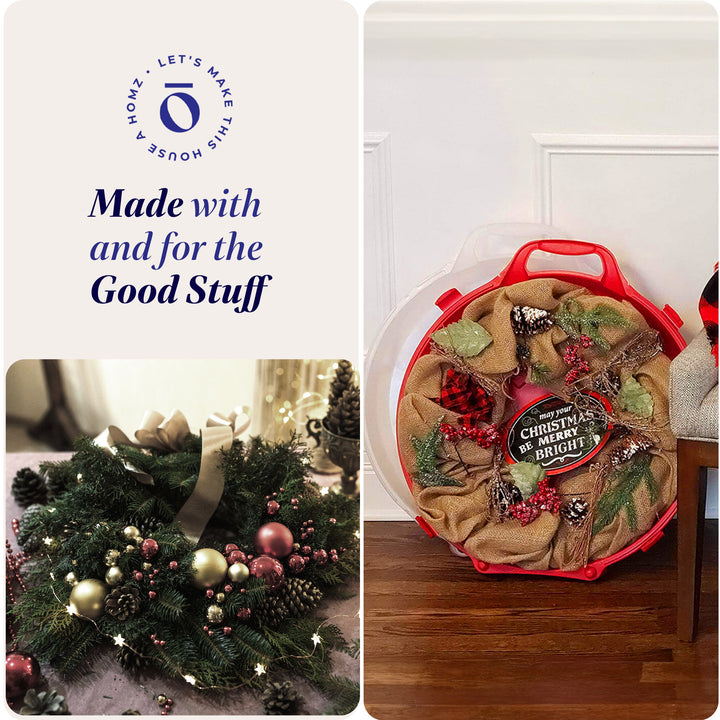 Homz 24 Inch Seasonal Holiday Christmas Plastic Wreath Storage Box, Red (6 Pack) - VMInnovations