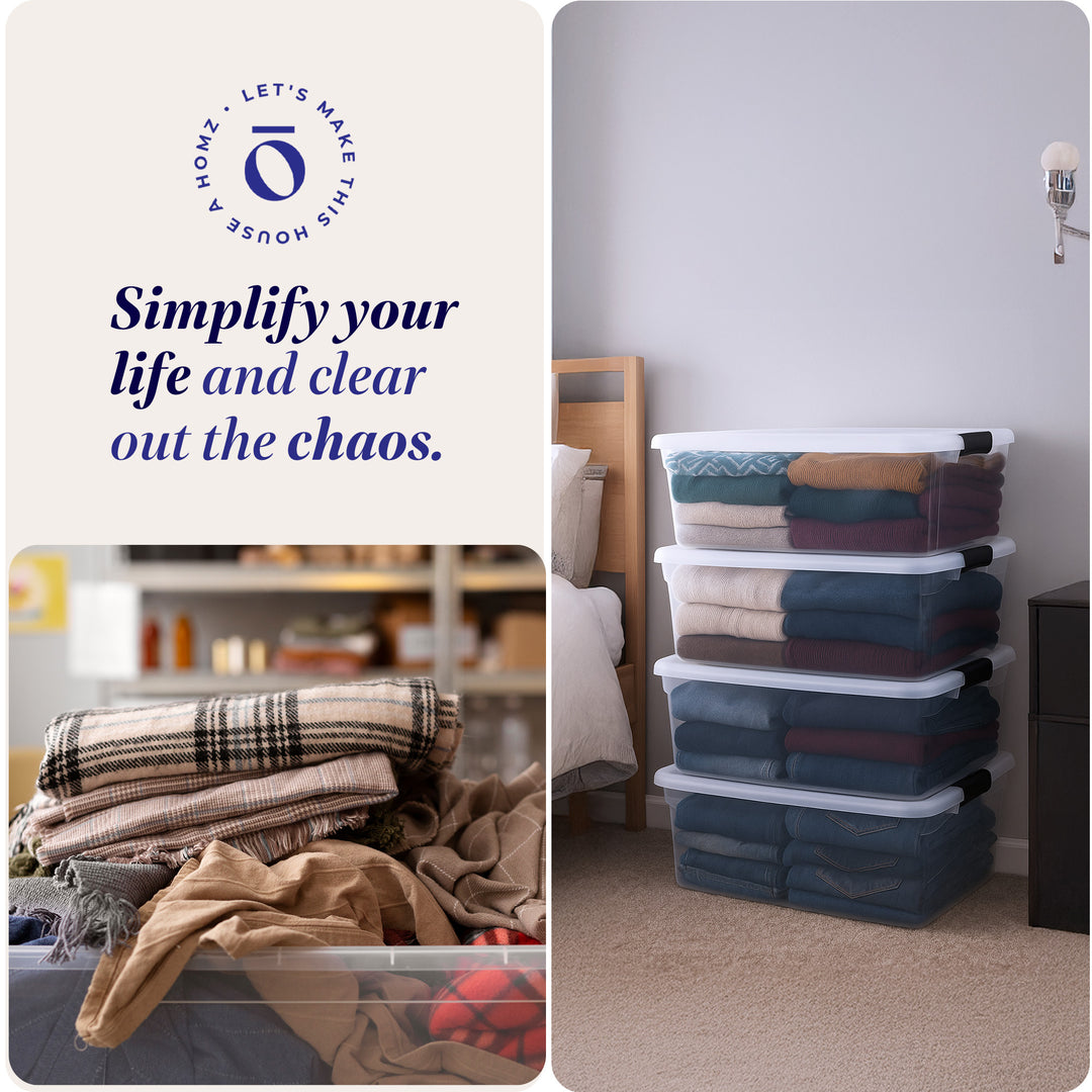 Homz 66 Qt Clear Storage Organizing Container Bin with Latching Lids (4 Pack)