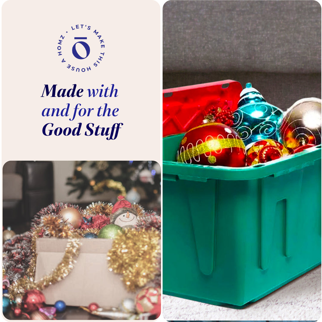 HOMZ Durabilt 27 Gallon Heavy Duty Holiday Storage Tote, Green/Red (2 Pack)